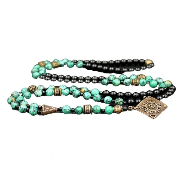 MJA Handmade Art Onyx Turquoise African Unisex Necklace In Carved Box - Picture 7 of 9